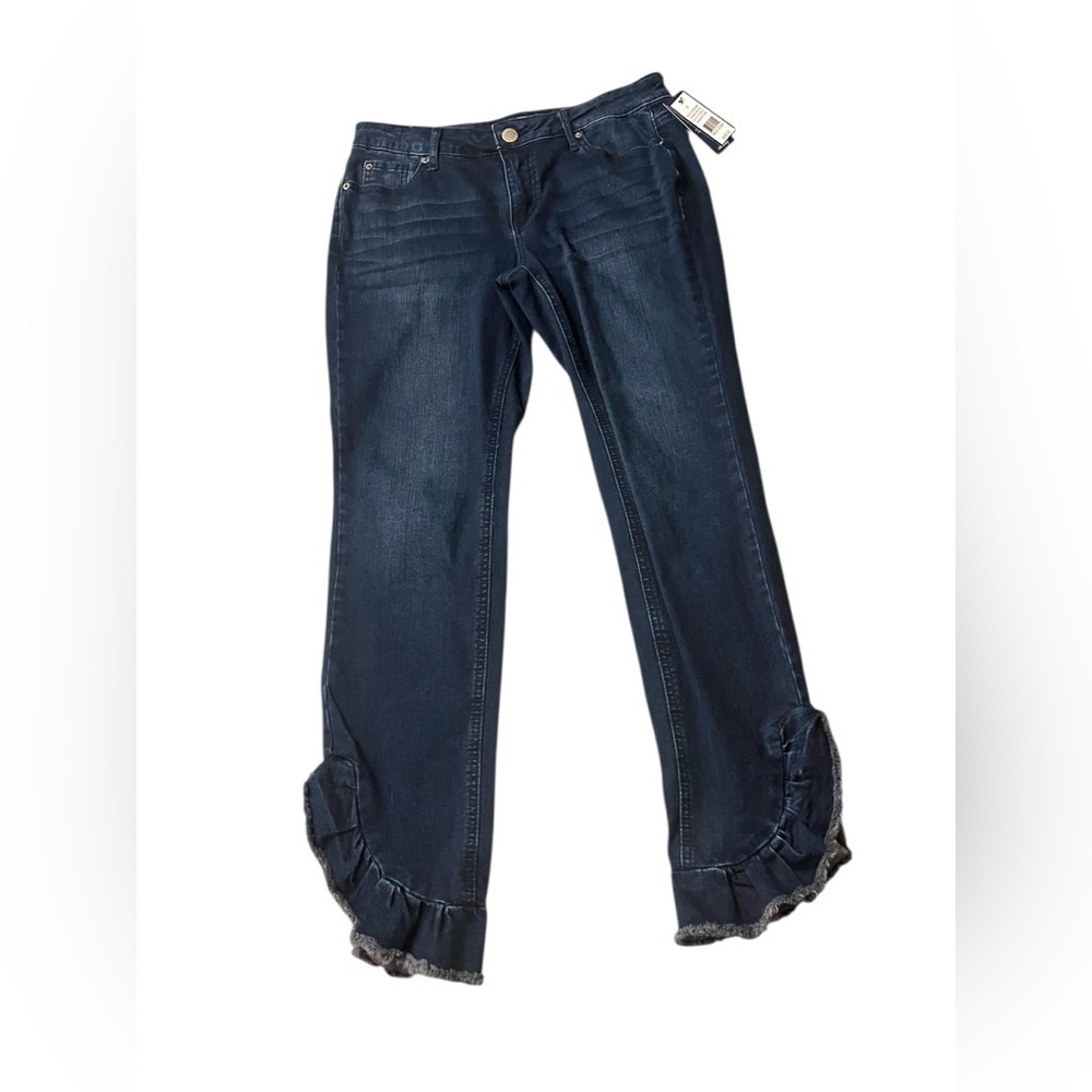 NWT Crown & Ivy Women's Skinny Blue Jeans with Ruffle Hem Sz 6